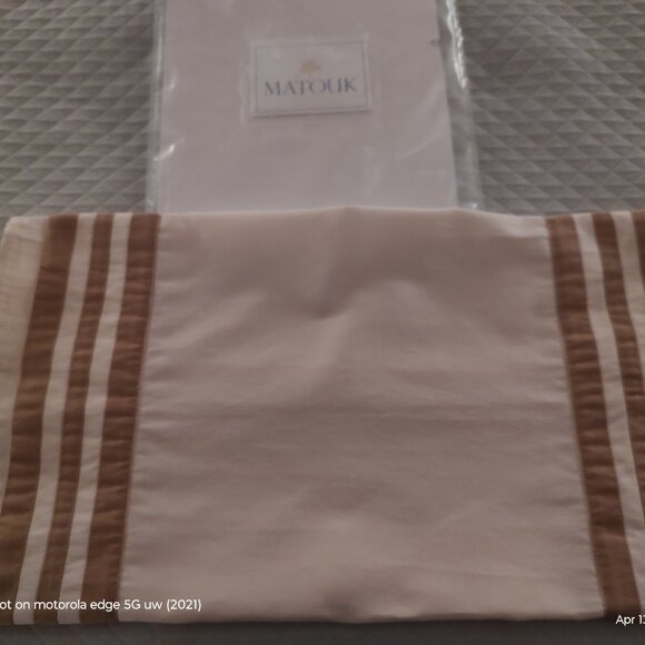 MATOUK NECKROLL-BEIGE-BRONZE BANDING EGYPTIAN COTTON NOCTURNE SATEEN 600TC 10x18 - Picture 7 of 8